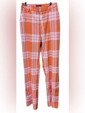 AKIRA Vibrant Orange Checkered Women's Trousers with pockets and kick split legs